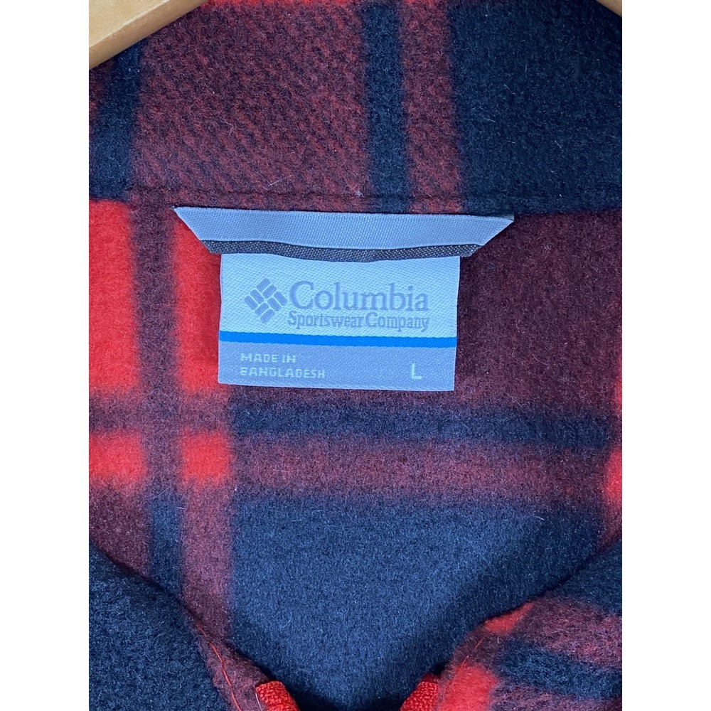 Columbia Fleece Mens Large Red Black Buffalo Plaid Full Zip - Picture 5 of 5